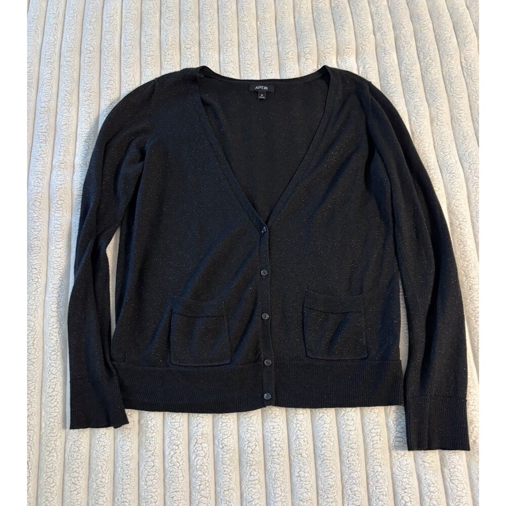 Apt 9 cardigan Button Up Sweater Women’s Medium Black Silver Sparkles Glitter